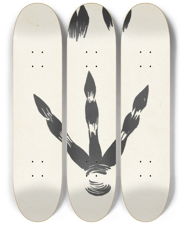Triptych art skateboard deck of F Ockerse Sporen Van Een Varken En Kasuaris by F Ockerse (20-)