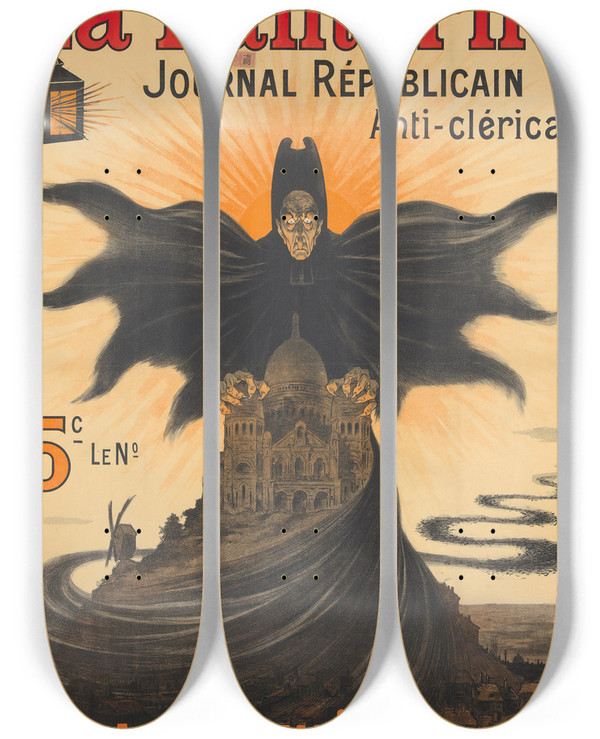 Triptych art skateboard deck of Eugne Og La Lanterne by Eugene Oge (1861-1936)