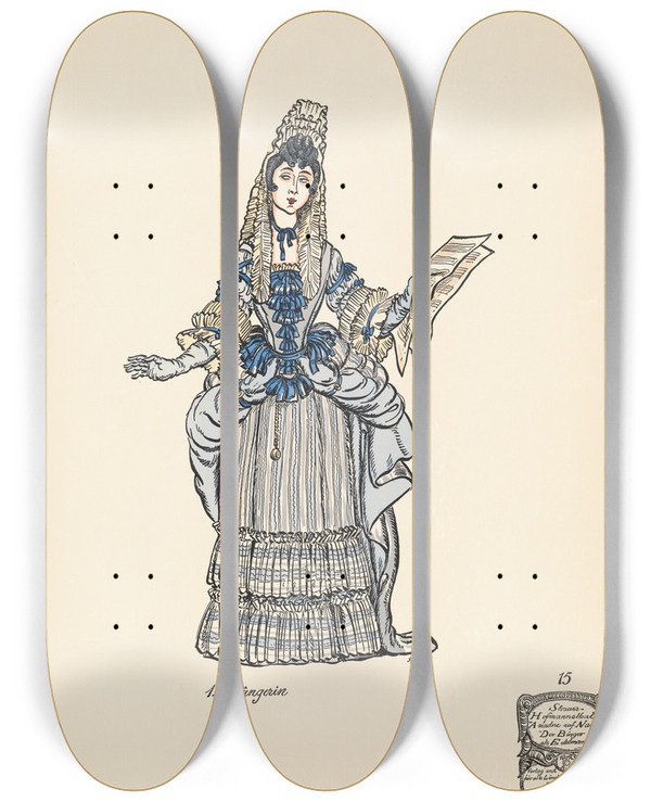 Triptych art skateboard deck of Ernst Stern Erste Sngerin by Ernst Stern (1876-1954)