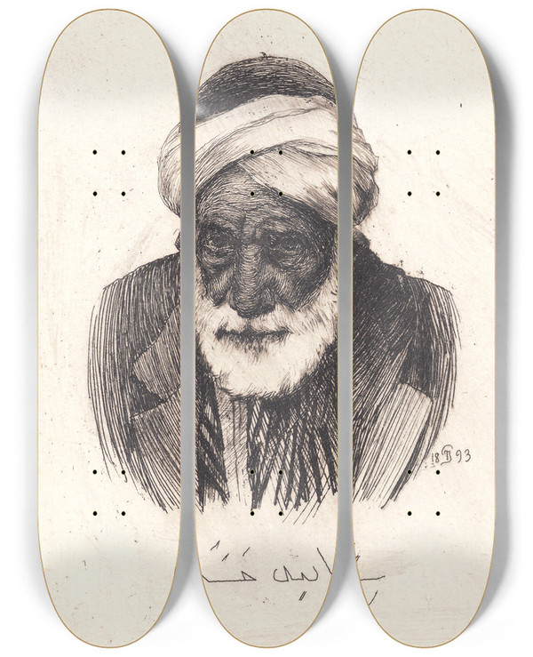 Triptych art skateboard deck of Peter Ilsted Hassan Said by Peter Ilsted (1861-1933)