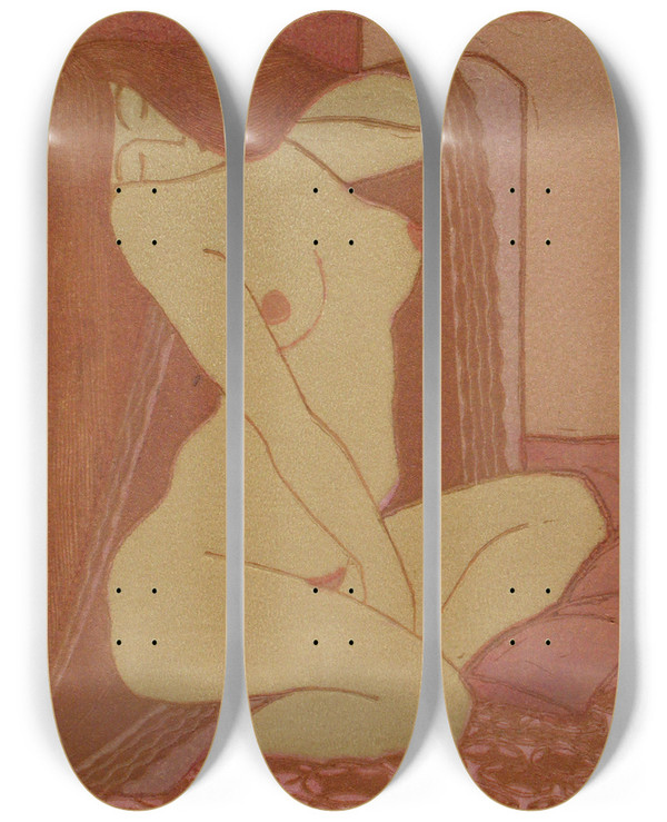 Triptych art skateboard deck of Eric O W Ehrstrm Female Nude by Eric O W Ehrstrom (1881-1934)