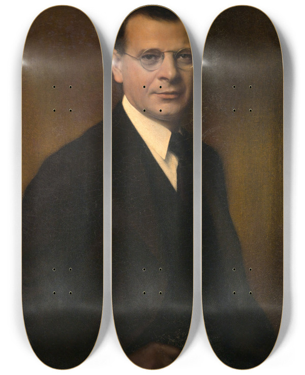 Triptych art skateboard deck of Carlos Bacaflor Sidney Hillman by Carlos Baca-Flor (1869-1941)