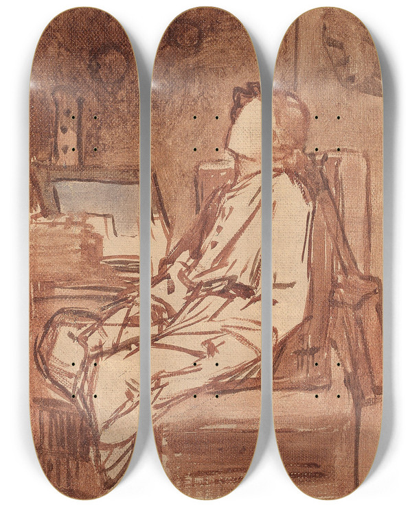 Triptych art skateboard deck of Thomas Couture Etude Pour Lenfant Aux Bulles De Savon by Thomas Couture (1815-1879)
