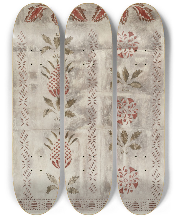Triptych art skateboard deck of Mildred E Bent Stencilled Wall_3 by Mildred E Bent