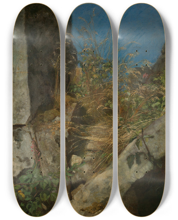 Triptych art skateboard deck of Hans Thoma Grser Zwischen Felsen by Hans Thoma (1839-1924)