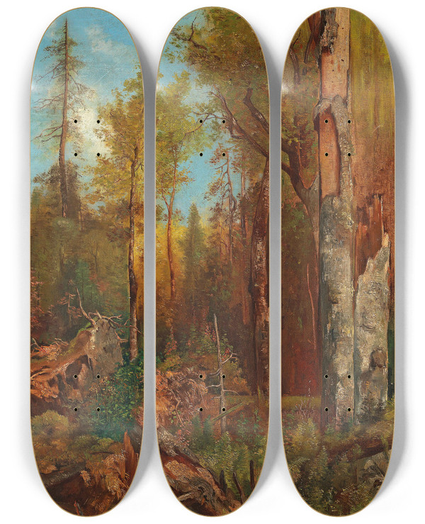 Triptych art skateboard deck of Adolf Obermllner Aus Den Forsten Des Frsten Schwarzenberg by Adolf Obermullner (1833-1898)