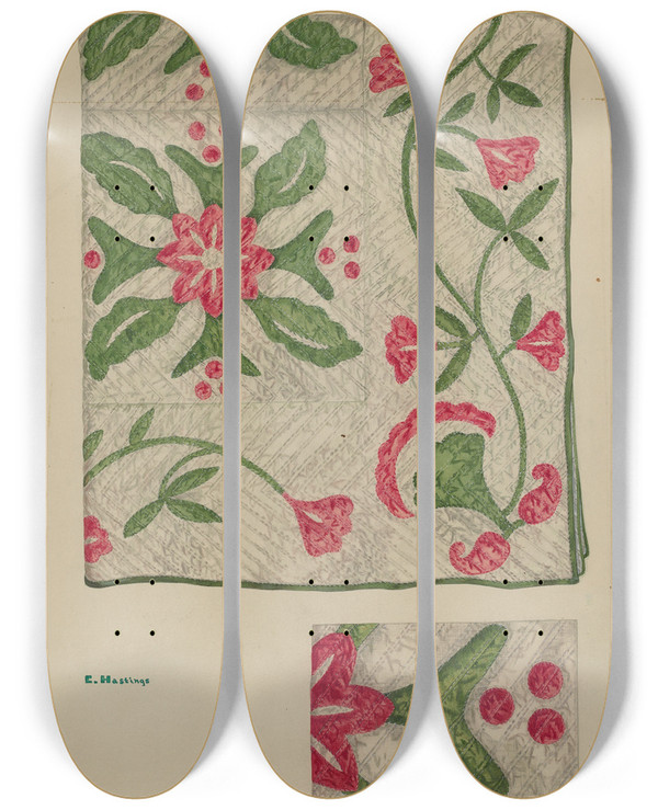 Triptych art skateboard deck of Katherine Hastings Quilt_11 by Katherine Hastings
