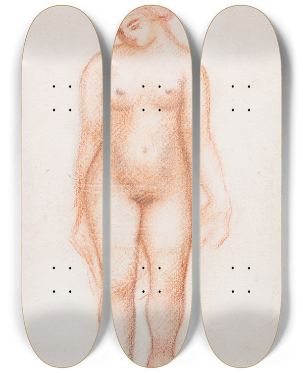 Triptych art skateboard deck of Aristide Maillol Nu Debout by Aristide Maillol (1861-1944)