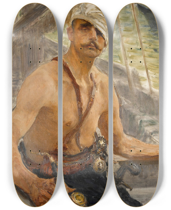 Triptych art skateboard deck of Ilya Efimovich Repin Black Sea Cossack by Ilya Efimovich Repin (1844-1930)