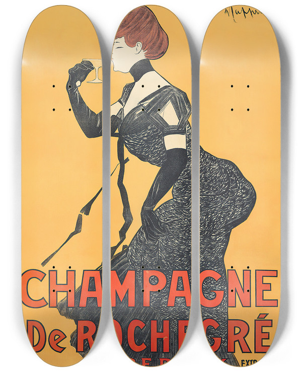 Triptych art skateboard deck of Leonetto Cappiello Champagne De Rochegr by Leonetto Cappiello (1875-1942)
