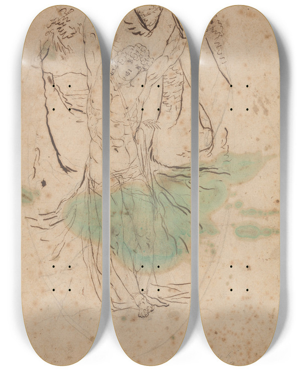 Triptych art skateboard deck of James Barry Study For Saint Sebastian by James Barry (1741-1806)