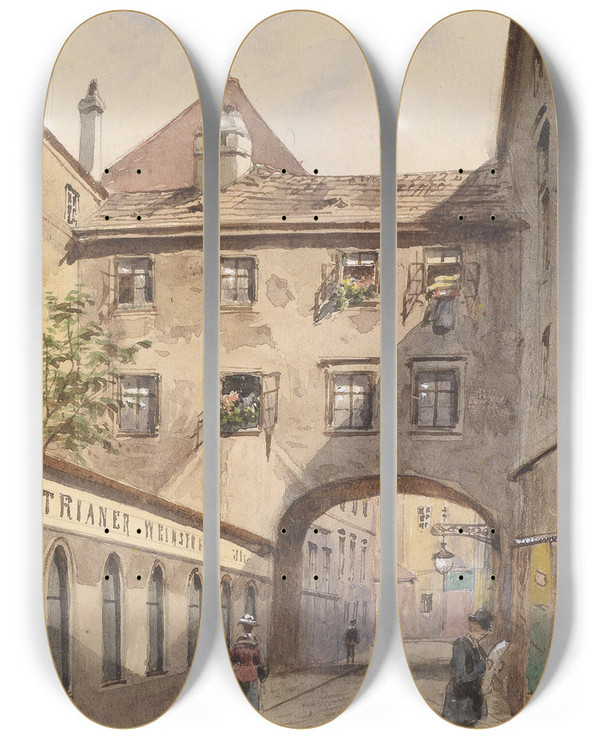 Triptych art skateboard deck of Karl Wenzel Zajicek Bckerstrae by Karl Wenzel Zajicek (1860-1923)
