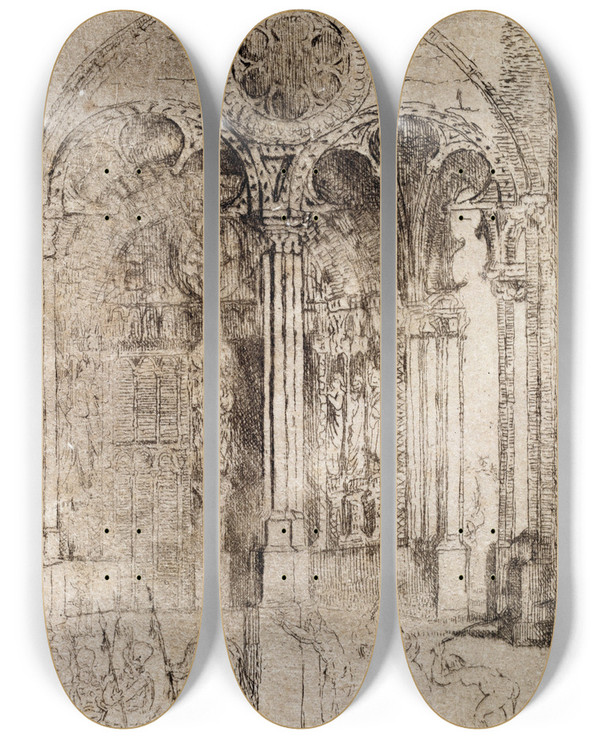Triptych art skateboard deck of James Ensor The Flagellation by James Ensor (1860-1949)