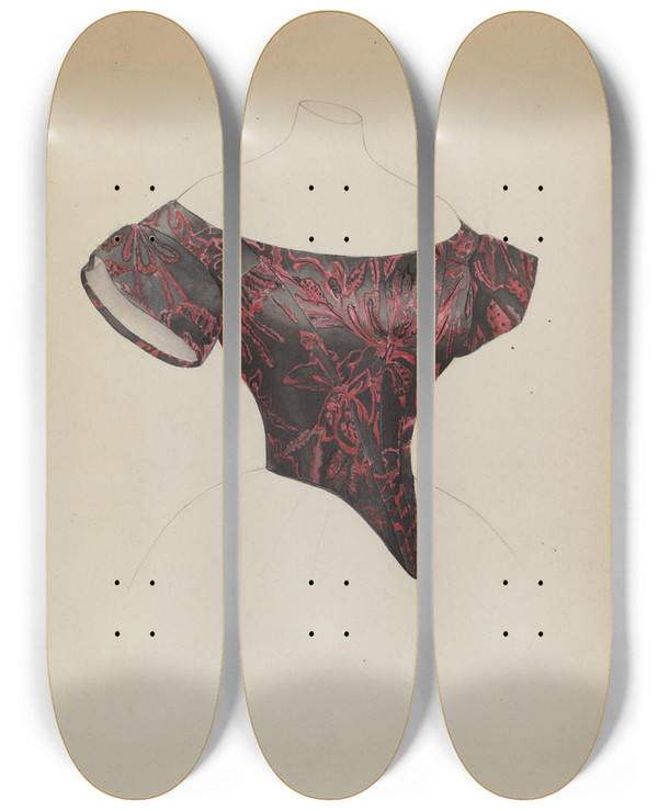 Triptych art skateboard deck of Bessie Forman Evening Bodice by Bessie Forman