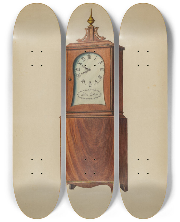 Triptych art skateboard deck of Bernard Gussow Shelf Clock_1 by Bernard Gussow