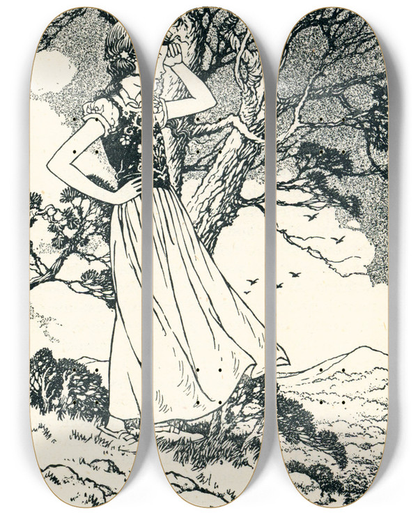 Triptych art skateboard deck of Charles Folkard Once More Irene Heard The Bugle Blast by Charles Folkard (1878-1963)
