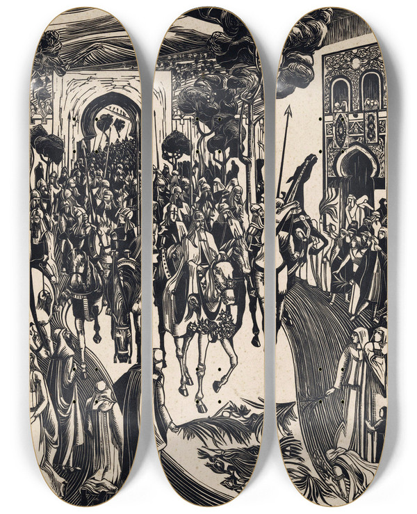 Triptych art skateboard deck of Bernard Essers Intocht by Bernard Essers (1893-1945)