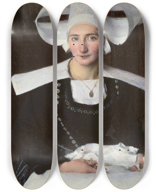Triptych art skateboard deck of Pascaladolphejean Dagnanbouveret Woman From Brittany by Pascal-Adolphe-Jean Dagnan-Bouveret (1852-1929)