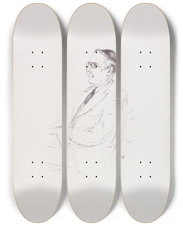 Triptych art skateboard deck of Karin Luts Portrait Of Professor Gustav Suits by Karin Luts (1904-1993)