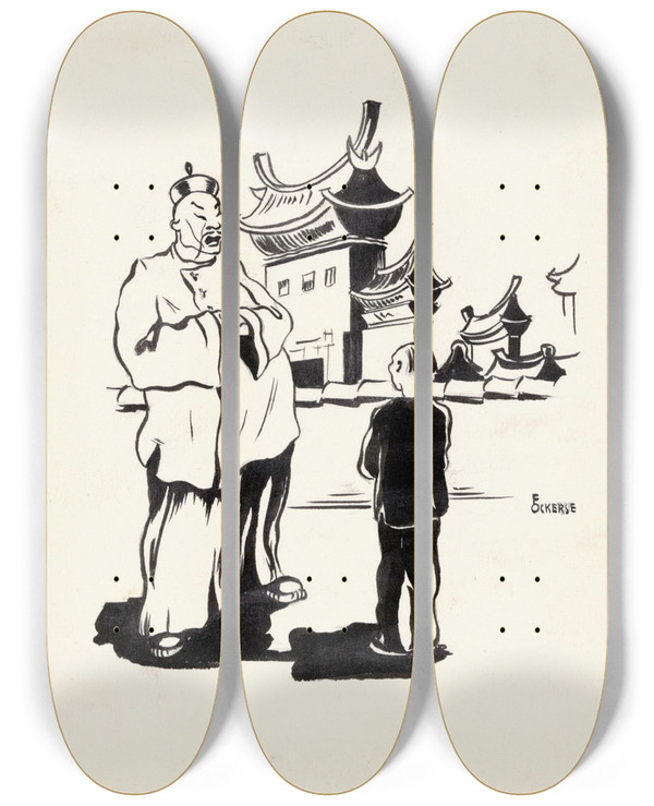 Triptych art skateboard deck of F Ockerse Chinese Man En Jongen by F Ockerse (20-)