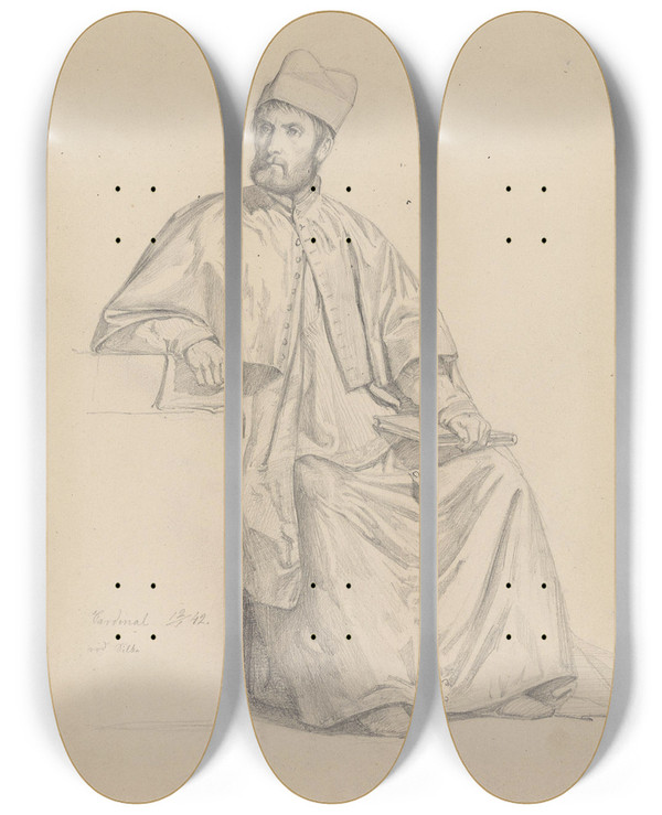 Triptych art skateboard deck of Adolph Tidemand Kardinal by Adolph Tidemand (1814-1876)