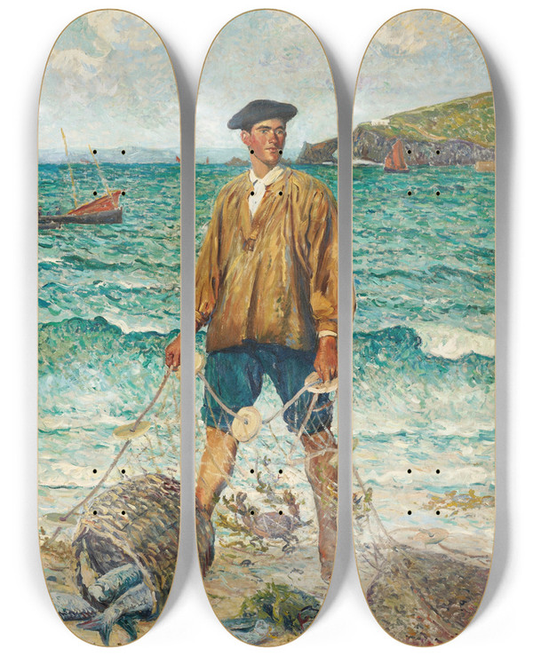 Triptych art skateboard deck of Maxime Maufra Le Pcheur by Maxime Maufra (1861-1918)