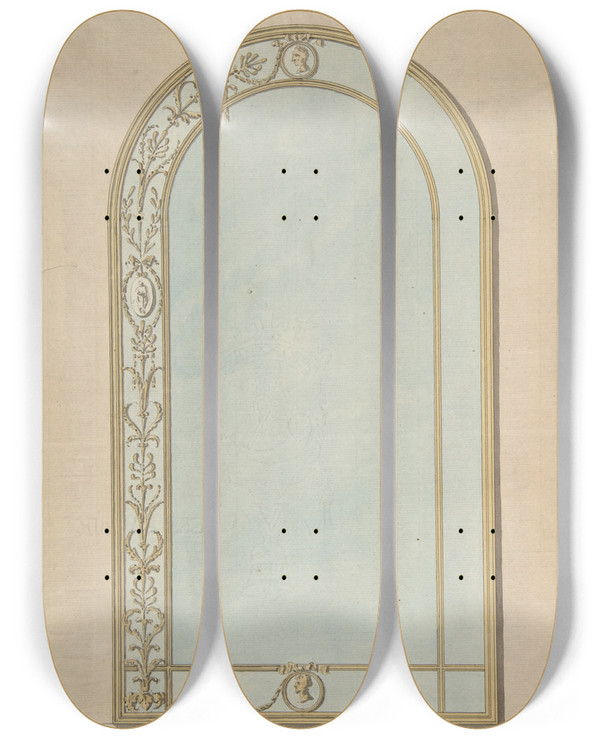 Triptych art skateboard deck of John Yenn Design For A A Mirror With A Rounded Top by John Yenn (1750-1821)