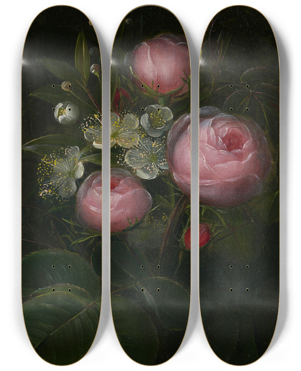 Triptych art skateboard deck of Johan Laurentz Jensen Roser Og Blomstrende Myrther_1 by Johan Laurentz Jensen 2 (1800-1856)
