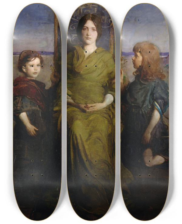 Triptych art skateboard deck of Abbott Handerson Thayer Virgin Enthroned by Abbott Handerson Thayer (1849-1921)