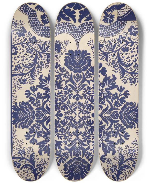 Triptych art skateboard deck of Katherine Hastings Coverlet_3 by Katherine Hastings