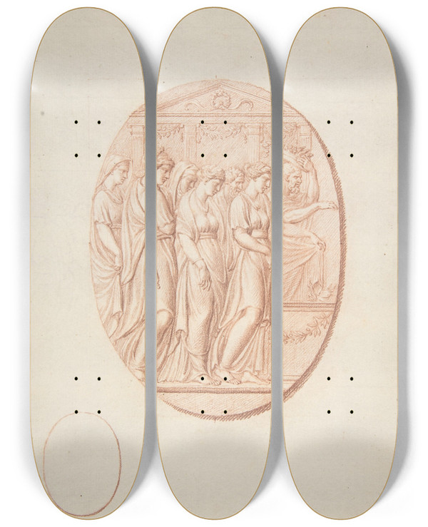 Triptych art skateboard deck of Bernard Picart Figures Before An Altar by Bernard Picart (1673-1733)