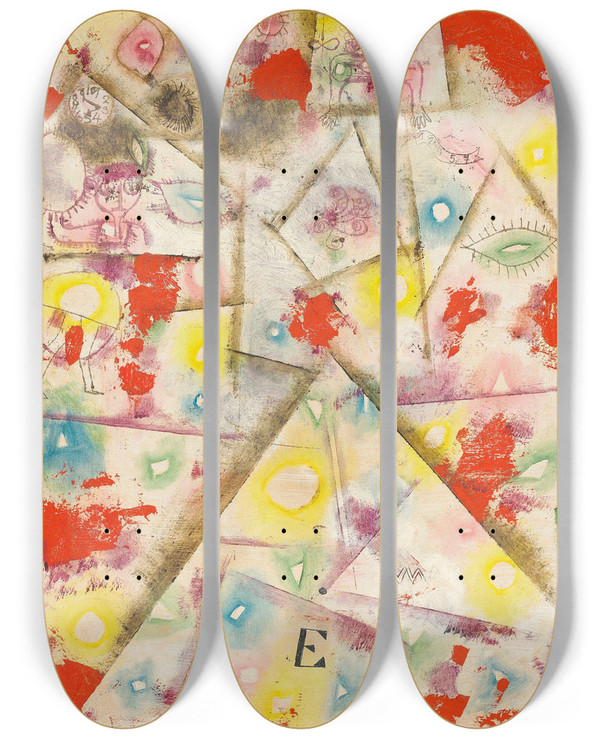 Triptych art skateboard deck of Paul Klee Gedenkblatt E by Paul Klee (1879-1940)