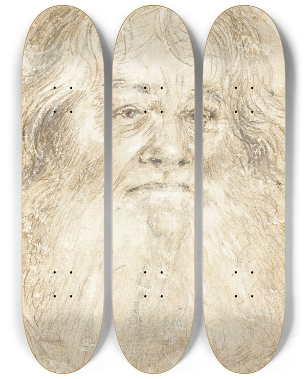 Triptych art skateboard deck of Hans Holbein The Elder Study Of A Bearded Man Verso by Hans Holbein The Elder (1460-1524)