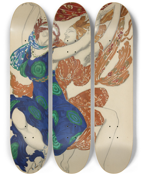 Triptych art skateboard deck of Lon Bakst Narcisse by Leon Bakst (1866-1924)
