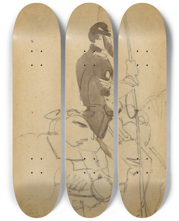 Triptych art skateboard deck of Winslow Homer Mounted Cavalryman by Winslow Homer (1836-1910)
