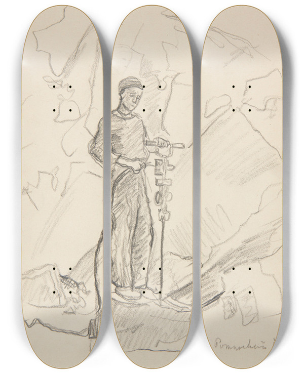 Triptych art skateboard deck of Ivan Ivanec Robotnik Pracy Przymusowej W Kamienioomach by Ivan Ivanec (1893-1946)