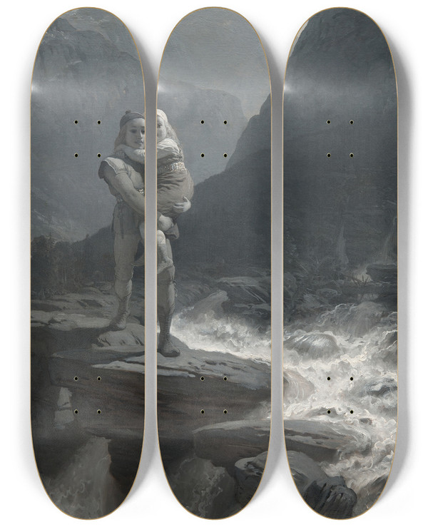 Triptych art skateboard deck of August Malmstrm Frithiof And Ingeborg by August Malmstrom (1829-1901)