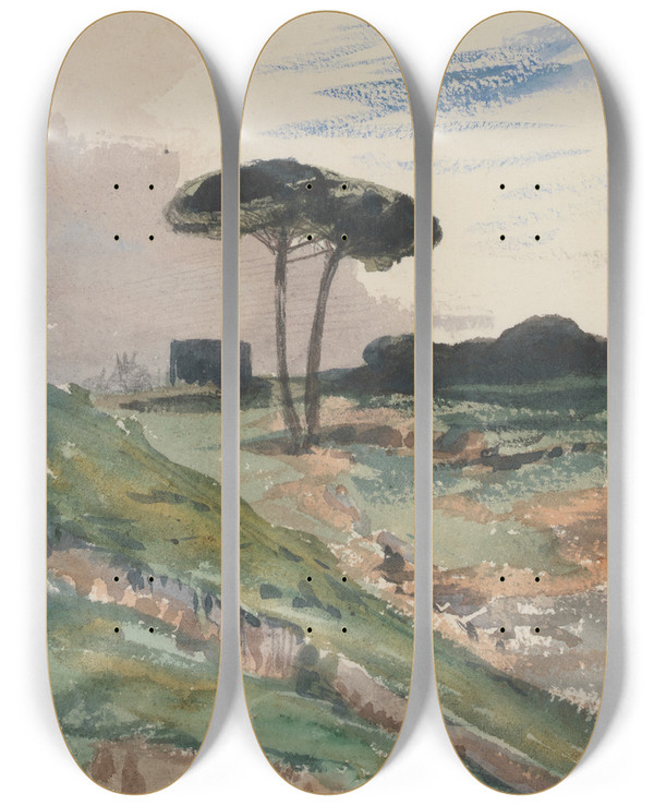 Triptych art skateboard deck of Barbara Bodichon Sketchbook_26 by Barbara Bodichon (1827-1891)
