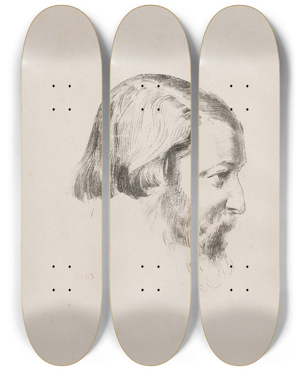 Triptych art skateboard deck of Odilon Redon Portrait De Paul Srusier by Odilon Redon (1840-1916)