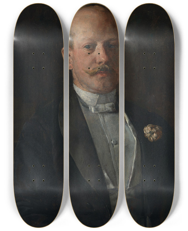 Triptych art skateboard deck of Charles Frederick Ulrich Thomas Benedict Clarke by Charles Frederick Ulrich (1858-1908)