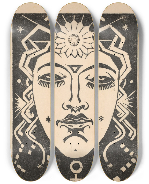 Triptych art skateboard deck of Henri Van Der Stok Venus by Henri van der Stok (1870-1946)