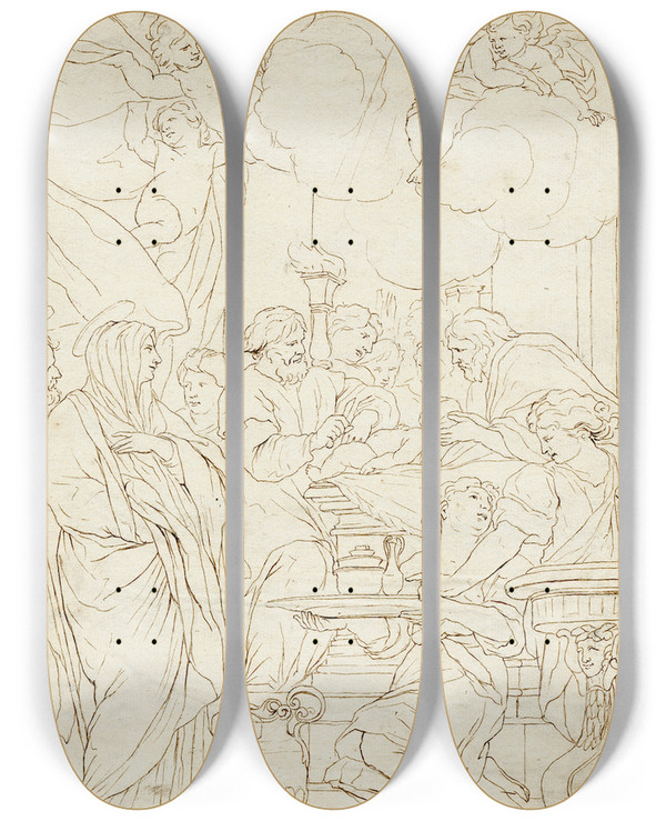 Triptych art skateboard deck of Jacob De Wit De Besnijdenis Van Christus by Jacob de Wit (1695-1754)