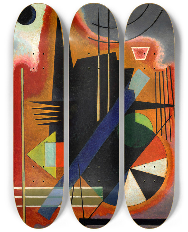 Triptych art skateboard deck of Wassily Kandinsky Einige Spitzen by Wassily Kandinsky (1866-1944)
