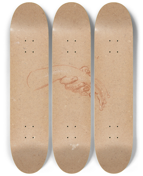 Triptych art skateboard deck of Francesco Lorenzi Study Of Hands by Francesco Lorenzi (1723-1787)