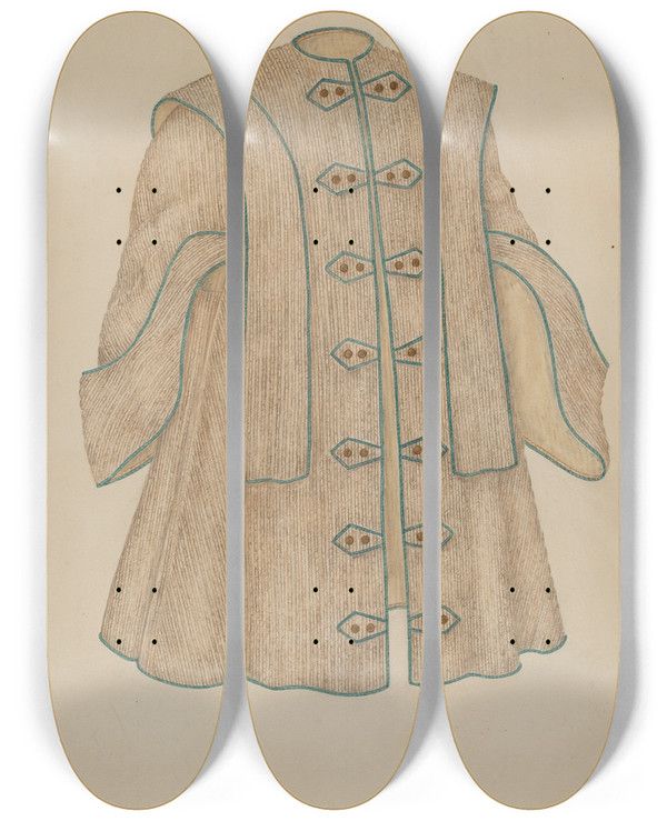 Triptych art skateboard deck of Mary Fitzgerald Evening Cloak by Mary Fitzgerald