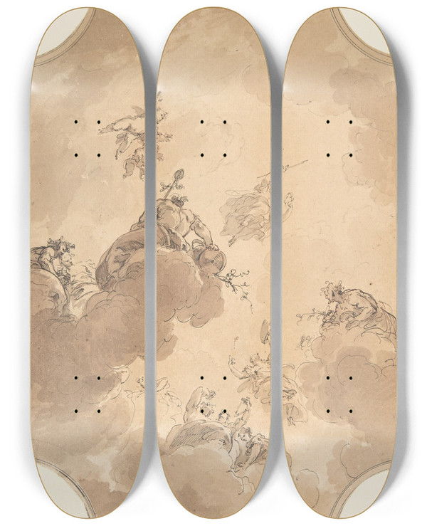 Triptych art skateboard deck of Jacob De Wit Ceiling Design by Jacob de Wit (1695-1754)