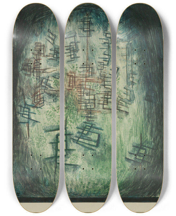 Triptych art skateboard deck of Paul Klee Lichtung E Clearing E by Paul Klee (1879-1940)