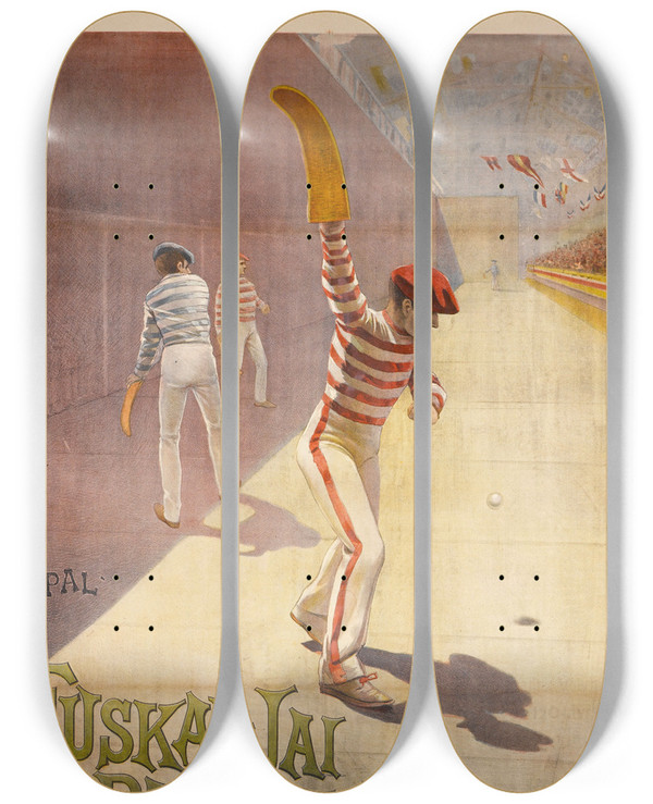 Triptych art skateboard deck of Jean De Paleologue Euskaljai Parisien by Jean de Paleologue (1855-1942)