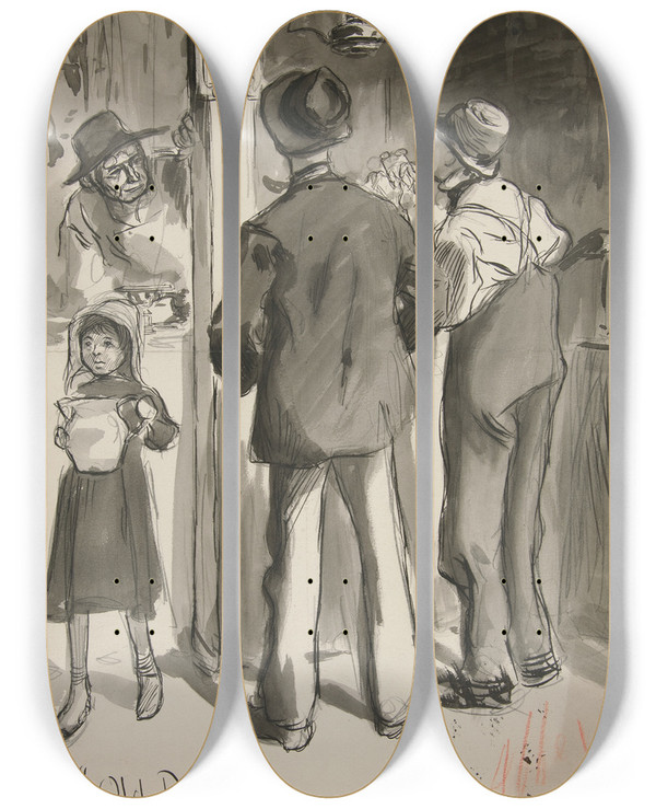 Triptych art skateboard deck of Edwin Austin Abbey Old Prob by Edwin Austin Abbey (1852-1911)
