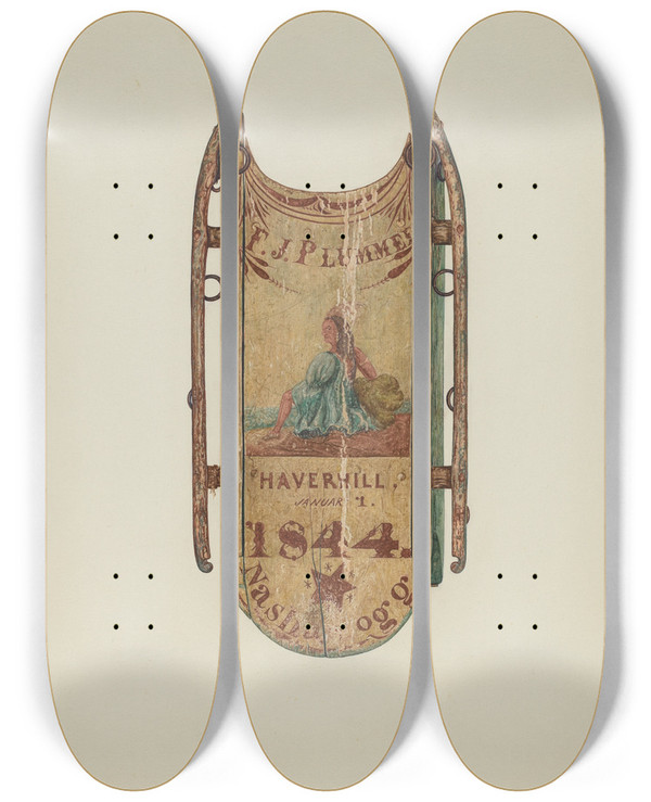 Triptych art skateboard deck of Harriette Gale Sled by Harriette Gale